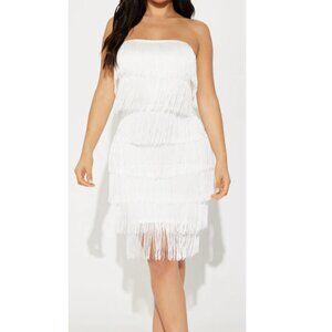 Fashion Nova Jordyn Fringe womens Mini White Dress Size M